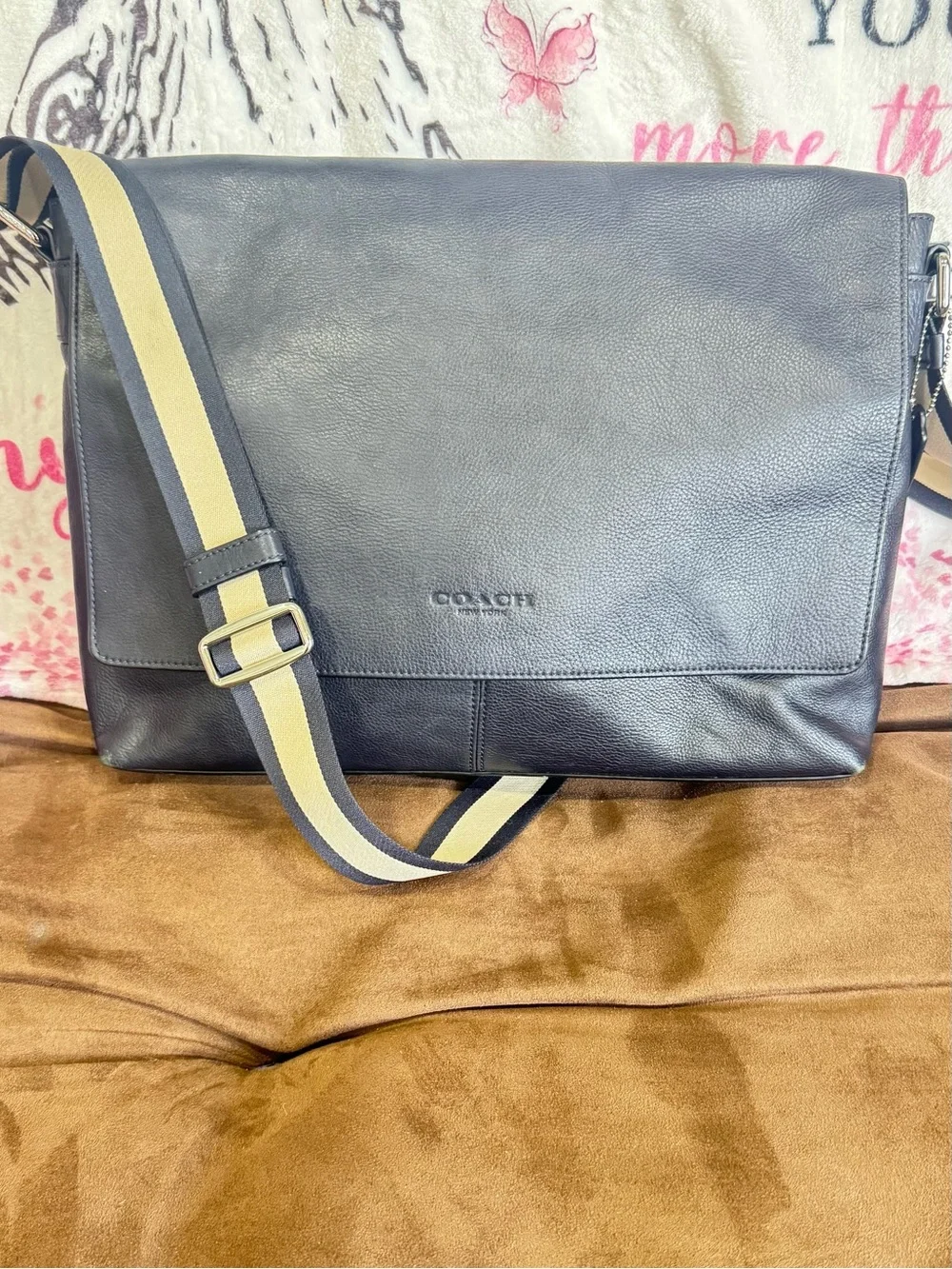 Coach Charles Leather Messenger Bag Navy Handbag